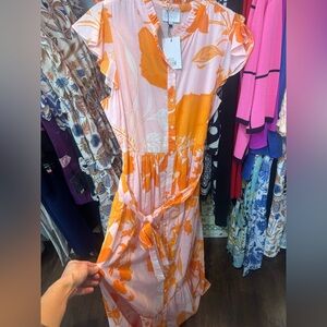 Sugarlips Vibrant Orange and Pink Midi Dress